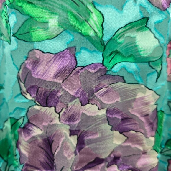 Vintage Diane Freis Green Tropical Rayon Silk Tassels 80s Jumpsuit XL (See Meas) - Picture 9 of 16